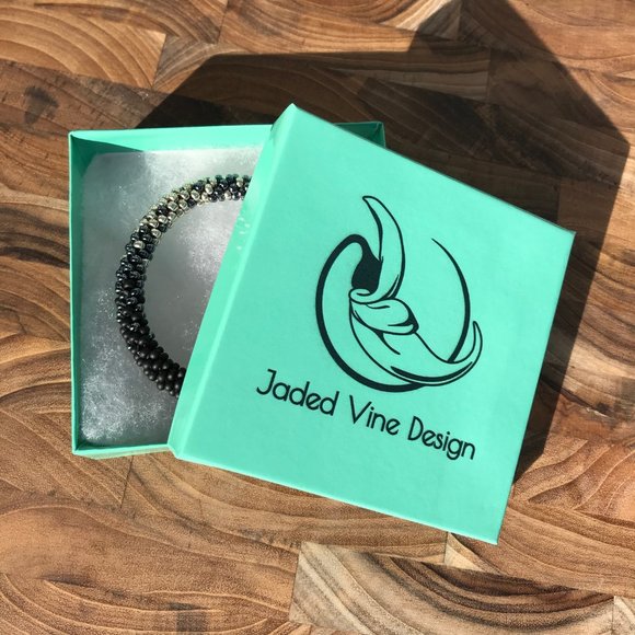 Mint & Black Beaded Bracelet | Handmade Custom Size Stackable Jaded Vine Design - Picture 6 of 6